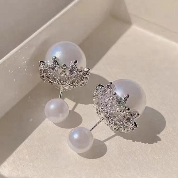 Jewelry - Pearlescent Radiance - Double-Sided CZ Pearl Earrings